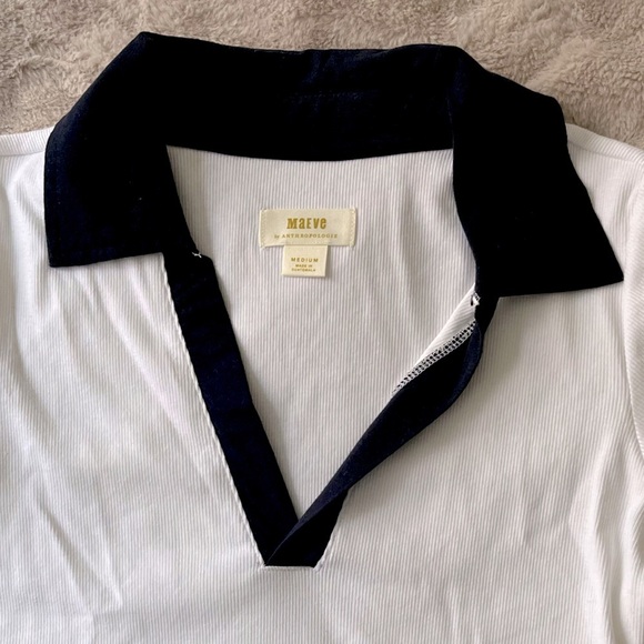 NWT Anthropologie Maeve Colorblock Ribbed Polo Shirt White Black Size M - Picture 8 of 11
